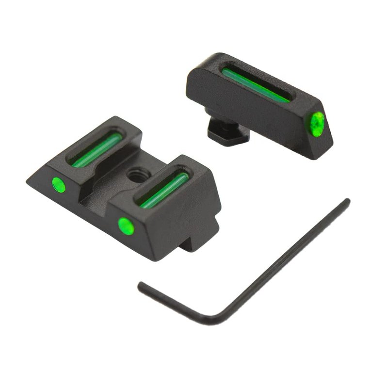 oupuntoe No-Tritium Fiber Optic Sights for Glock 17, 17L, 19, 22, 23, 24, 26, 27, 33, 34, 35, 38 and 39, Green Photoluminescent Outline for Outdoor