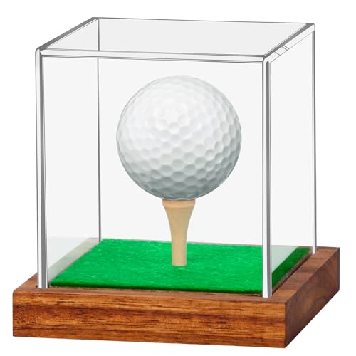 Clear Acrylic Golf Ball Display Case with Wood Base & Tee - 1 Pack