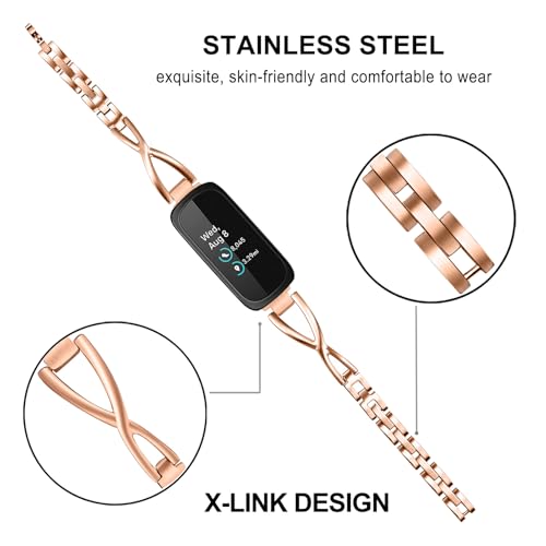 Dhwazz Rose Gold Stainless Steel Watch Band for Fitbit Inspire 2 & 3 Women