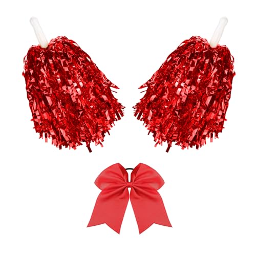 Cheerleading Pom Poms - Bling Red Cheer Hair Bow & Accessories