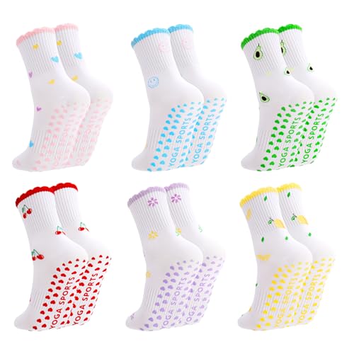 Women's Ruffle Pilates Grip Socks - 8 Pairs Cotton Non-Slip - Cool Fresh