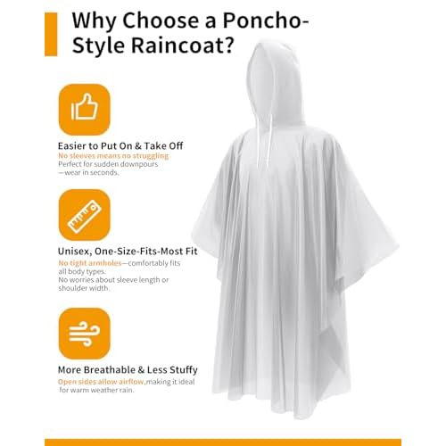 Hitituto Rain Ponchos for Adults - Extra Long Emergency Poncho with Hood, 6/12/24 Family Pack Raincoat, Home Survival Kits