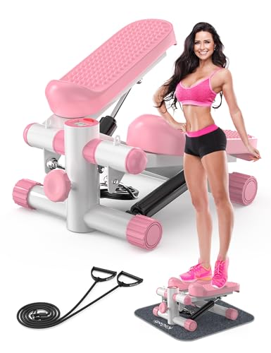 Mini Stepper with Resistance Bands - Adjustable Height, 330LBS Capacity - Pink