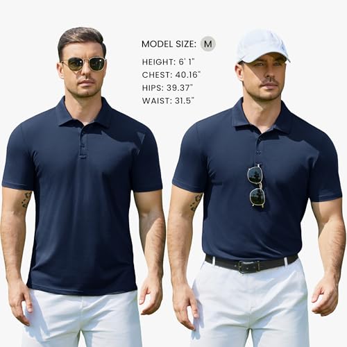COOFANDY Men's Polo Shirts Short Sleeve Golf Shirt Casual Collared Navy Blue Medium