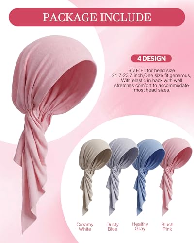 Halfchet Soft Color Chemo Headwear for Women - Cancer Scarf 4 Pack