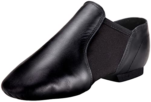 Jazz Dance Shoes - Genuine Leather Slip-On for Men & Women - 8.5 Women/8 Men - Black