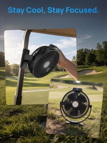 8-Inch Magnetic Golf Cart Fan - 12,000mAh Battery & Bright Light - 1-Pack