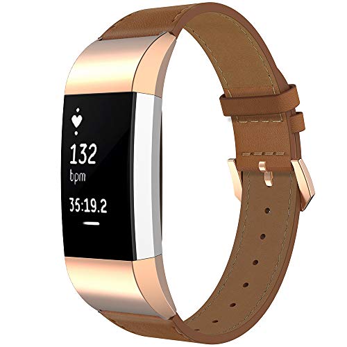 Simpeak Brown Leather Band for Fitbit Charge 2 – Replacement Wriststrap