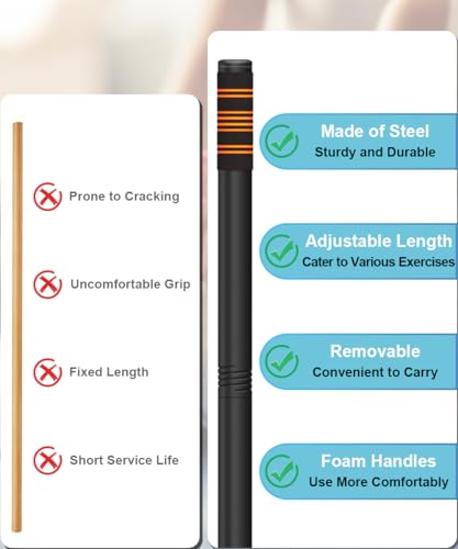 Adjustable 5ft Yoga Stick with Non-Slip Foam Sleeves - Black