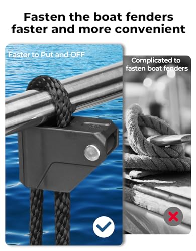 KEMIMOTO Black Boat Fender Clips - Adjustable Quick Release Fender Holder for Pontoon & Bass Boats, 2 Pack
