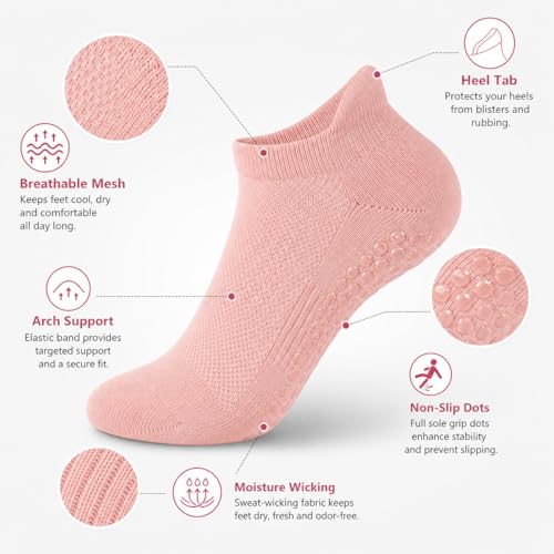 Non-Slip Pilates Socks with Grips for Women - Black/White/Gray/Pink