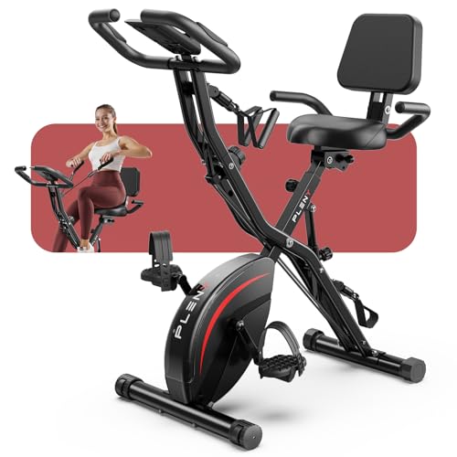 5-in-1 Folding Exercise Bike with Back Support Cushion - Black Red