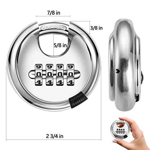 Rohuis Round Combination Lock, Uncuttable Combination Disc Padlock, 3/8 Inch Shackle Outdoor Combo Lock Discus Pad Lock for Storage Unit, Garages, Fences (2 Pack) Silver 2pcs