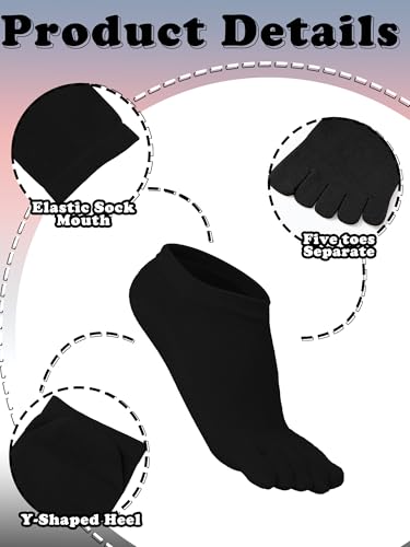 Bencailor 6 Pairs Kids Toe Socks Five Fingers Cotton Socks, 5-7 Years, Black