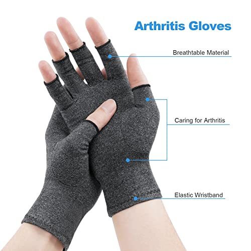 Arthritis Gloves - Fingerless Compression Hand Warmers for Pain Relief - Large