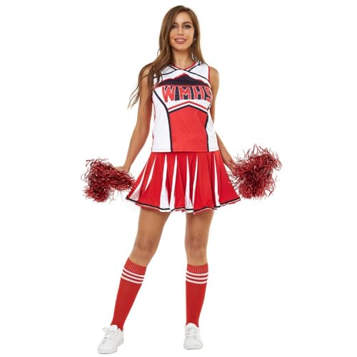OurLore Red Medium High School Musical Cheerleader Uniform Top & Skirt Set