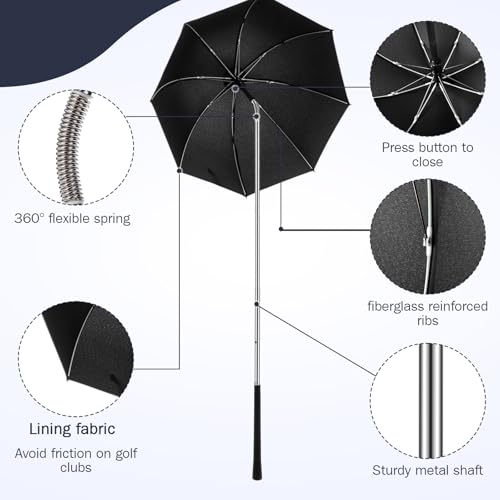Jexine Black 2 Pack Golf Bag Umbrellas Waterproof Rain Covers UV Windproof 22.44"x54.3"