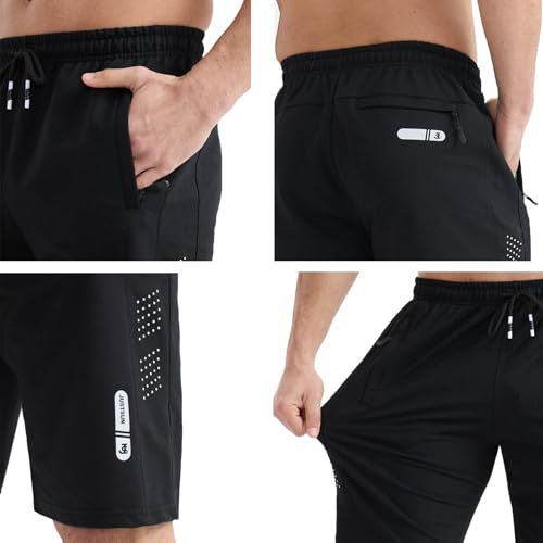FizzPop Men's Black X-Large Casual Athletic Gym Shorts with Zipper Pockets