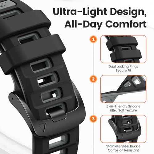ANCOOL Silicone Sport Watch Band 22mm for Garmin Venu 2/3/4, Forerunner 255/265, Galaxy Watch 46mm, Black/Gray