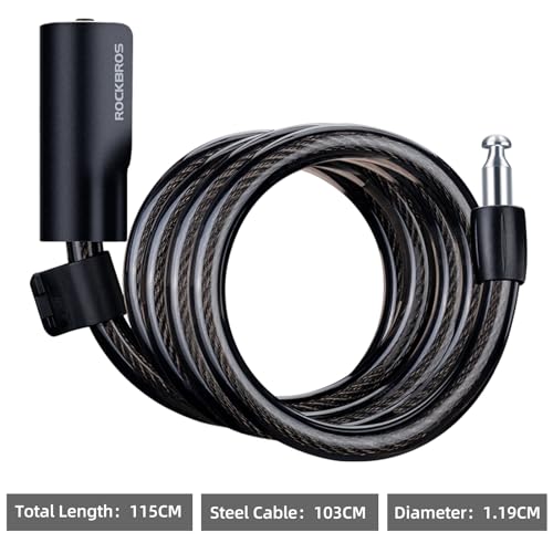 ROCKBROS Bike Cable Lock with 2 Keys, PVC-Coated Steel & Mount Bracket