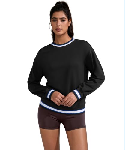 Women's Oversized Striped Sweatshirt - Color Block Crewneck Pullover