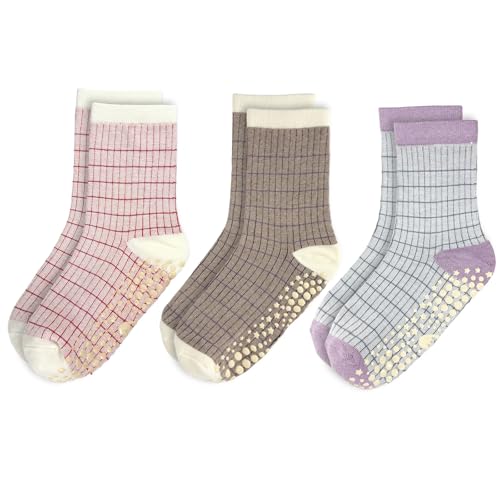 Non-Slip Yoga Socks for Women - 3 Pairs, One Size - Milkshake Pink, Grape Purple, Deep Coffee Brown