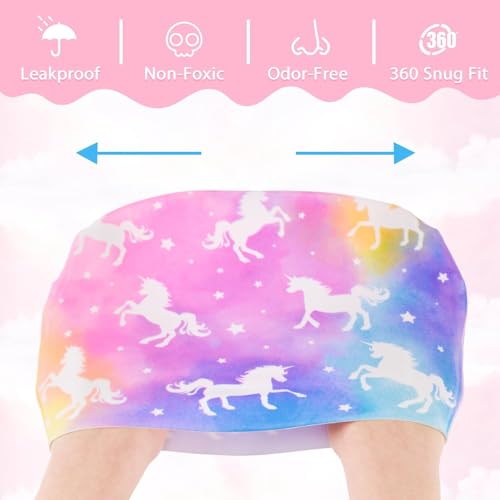 WAWSAM 2 Pack Kids Silicone Swim Caps Unicorn Mermaid Design for 3-8 Years – Purple Mix (Long & Short Hair)
