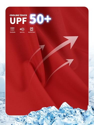 Boys Neon Rash Guard - UPF50+ Short Sleeve Shirt, Bright Red, 10-12 Years