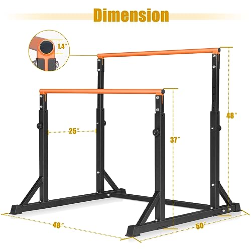 Heavy Duty Dip Station - Adjustable Parallel Bars, 800lbs Capacity, 7 Height Levels - Orange