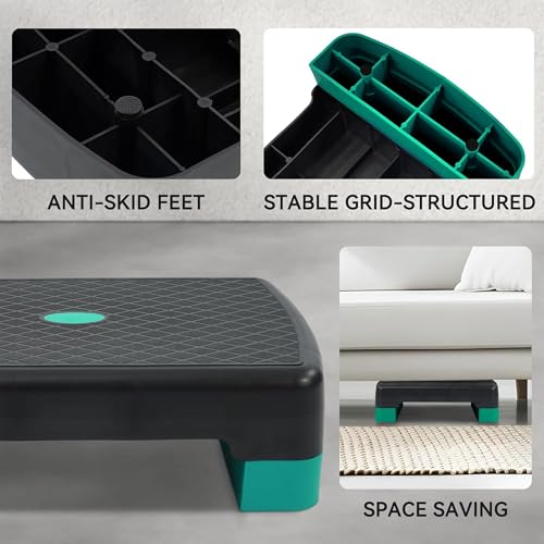 Aerobic Step Platform Trainer with Adjustable Risers - Black & Green