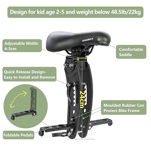 Kid Bike Seat with Front Handlebar for Mountain Biking - Foldable Pedals