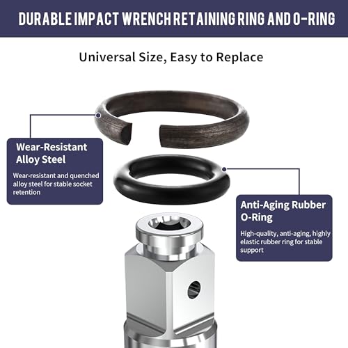 10 Packs 1/2" Impact Wrench Socket Retainer Rings with O-ring, Replacement Parts Compatible with IR, Snap-On, Chicago Pneumatic, Florida Pneumatics, and Air Cat Electric and Pneumatic Air Wrench