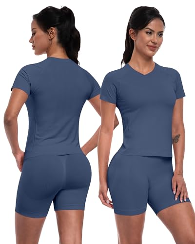 Women’s Navy Blue Seamless Workout Sets - Medium Sports Bras & Gym Yoga Outfits