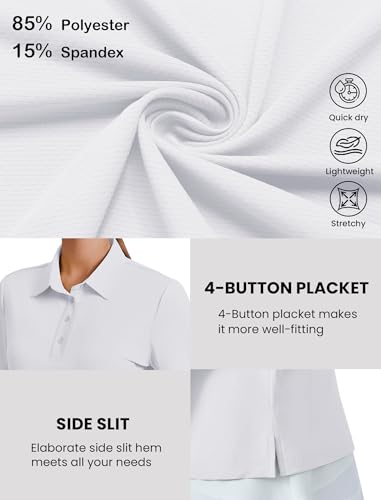 PINSPARK Women's White Golf Shirt Large UPF 50+ Quick Dry Collared Polo