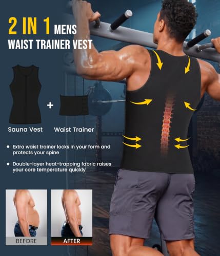 Mens Sauna Suit Sweat Vest for Weight Loss - Blue, Large