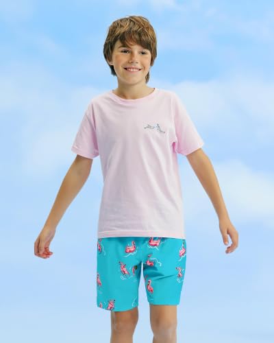 Boys Swim Trunks with Compression Liner - White Dinosaur, 14-16 Years