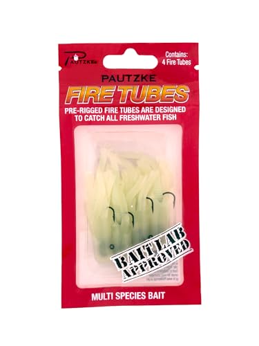 Glow Fire Tubes with Fire Worm Tail - Pre-Rigged Fishing Lures for Trout Bass Walleye
