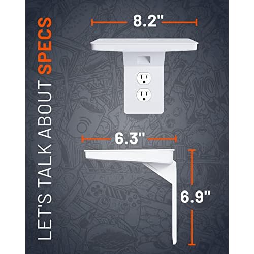 ECHOGEAR Wide Outlet Shelf - Next-Gen Design with Built-in Cord Storage & Room for Bulky Plugs - Works with Both Standard & Decora Outlets - Quick Install with Included Hardware