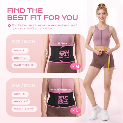 YUNSISI Medium Black Pink Waist Trainer for Women, Sweat Belt & Body Shaper
