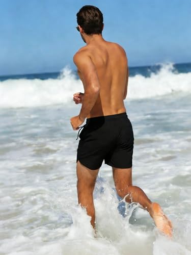 TUVEKE Men's X-Large Black 5 Inch Quick Dry Swim Trunks with Zipper Pockets