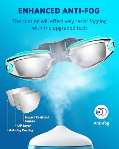 Aegend 2 Pack Swim Goggles for Adults - No Leak, Storage Case, Raspberry-Red White & Light-Blue Silver