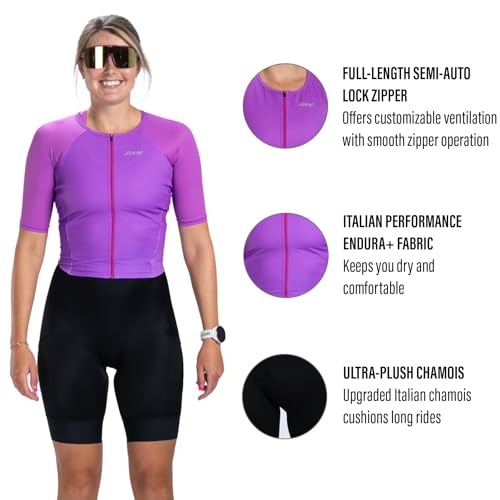 Women's Triathlon Full-Zip Racesuit - Moisture-Wicking with Chamois