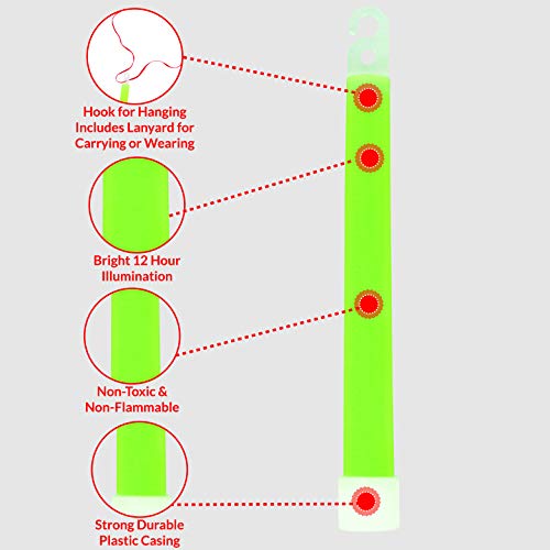 Premium Green Glow Sticks - 6 Inch, 12 Hour Light, 6 Pack