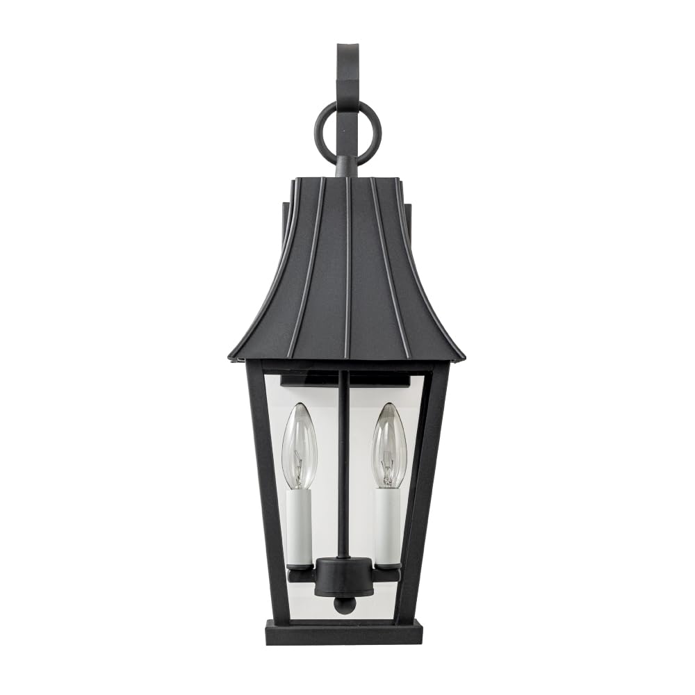 Large Outdoor Wall Sconce, Mate Black Exterior Light Fixtures for House, Waterproof Outside Porch/Patio Lights Wall Mount, with Clear Glass, White Candelabra, Perfect for Garage, Entryway