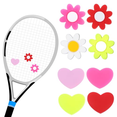 Tennis Racket Dampeners - 8 Silicone Vibration Absorbers, Heart & Flower Shapes