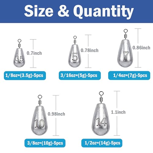 25pcs Bass Casting Sinkers Kit with Built-In Swivel