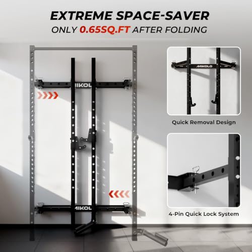 Folding Wall Mounted Squat Rack - 1000 lbs Capacity - Black