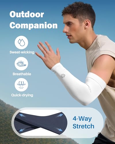 3 Pairs UV Sun Arm Sleeves for Women & Men Cooling Tattoo Cover Up – White
