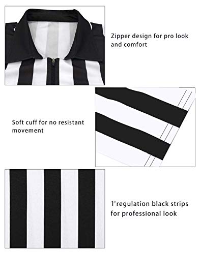 Women's Referee Costume Shirt - Black & White Short Sleeve Collar - Large