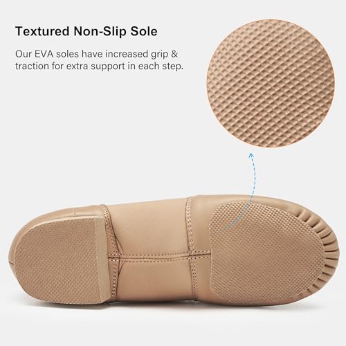 Leather Dance Shoes for Women - Split Sole, Arch Support, Tan 8.5/7.5